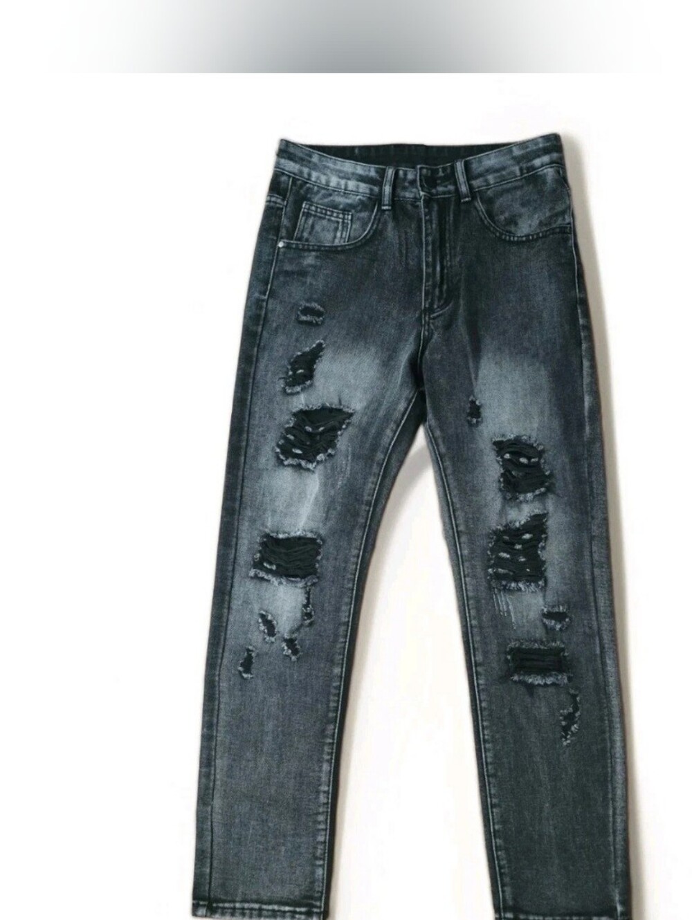 Men's Distressed Skinny Jeans - Black Wash